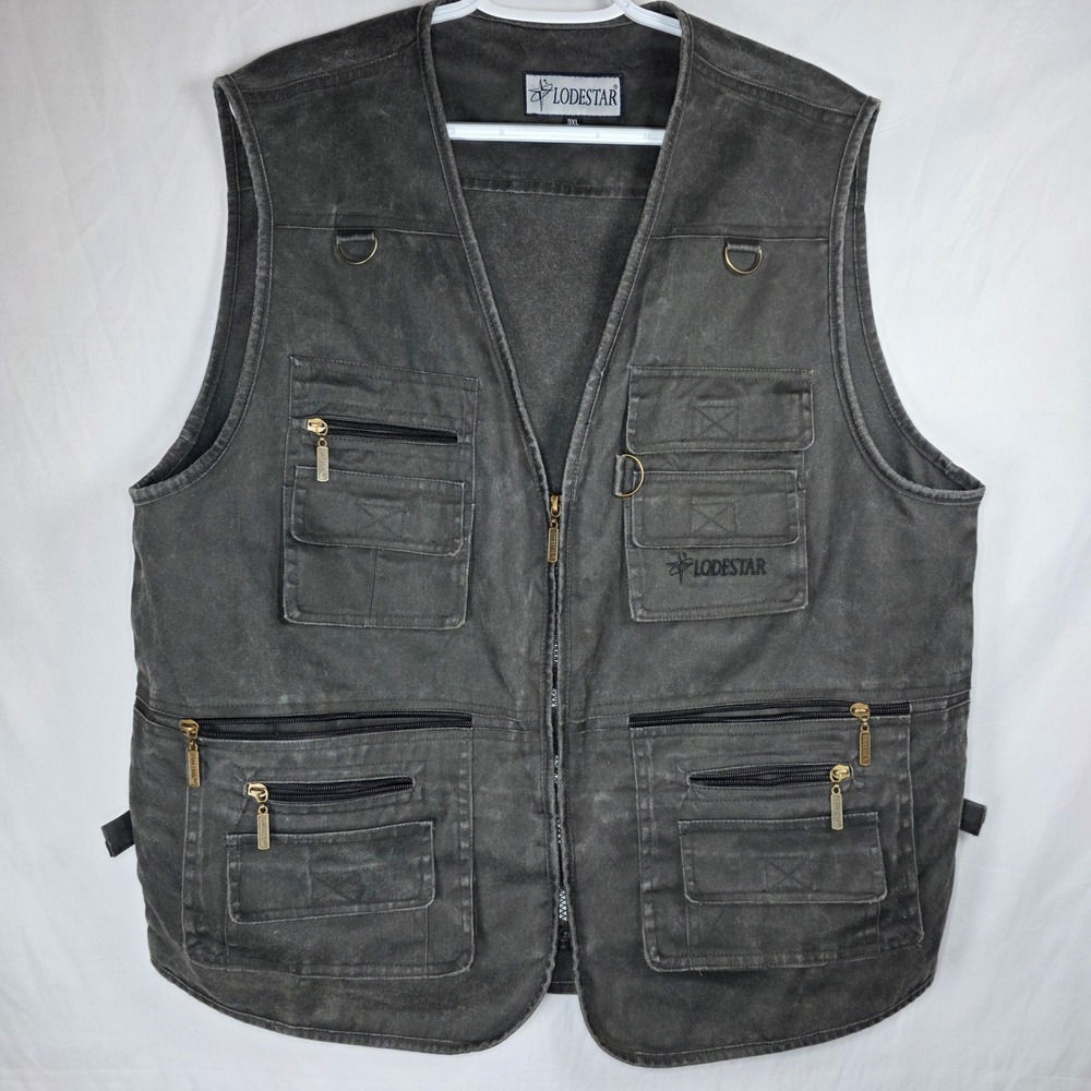 Lodestar Multi-Pocket Utility Fishing Photography Vest Mens 3XL Charcoal Gray
